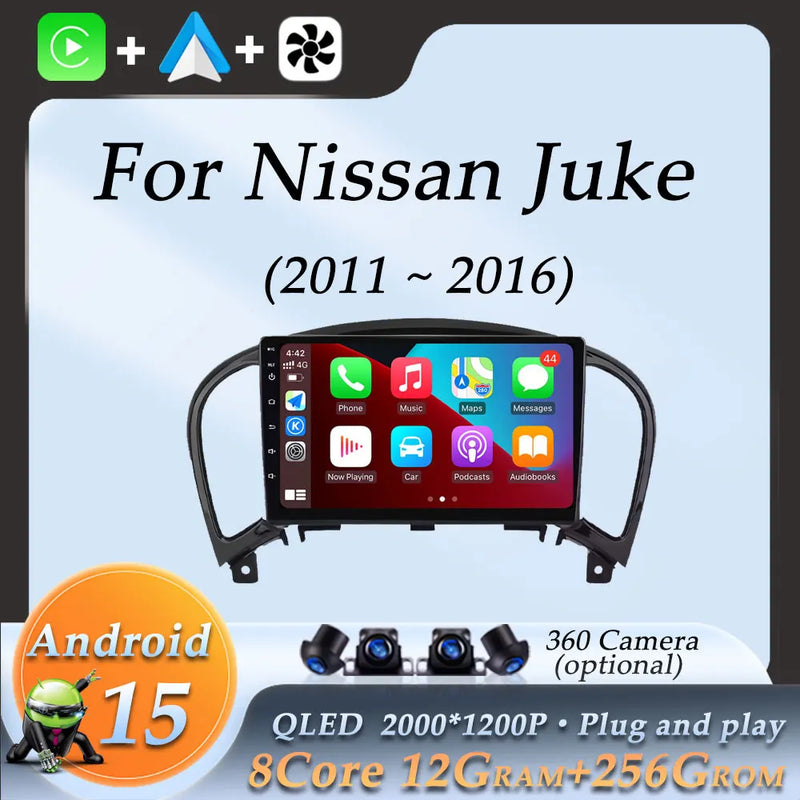 Autoradio CarPlay Nissan Juke (2011-2016) – Écran 9 pouces, Android 15, option écran 2K