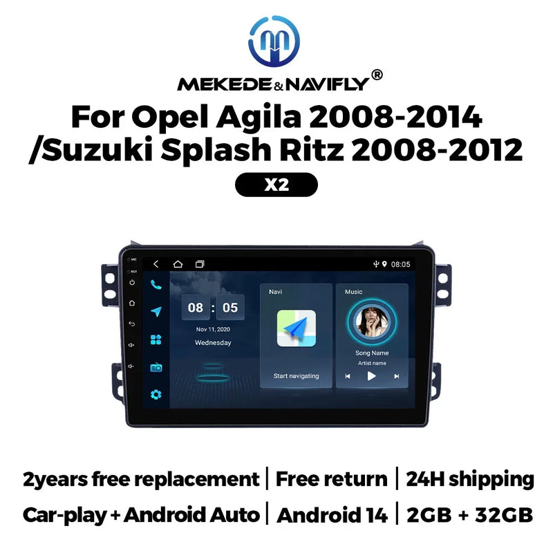 Autoradio CarPlay Opel Agila (2008-2014) et Suzuki Splash (2008-2012) – Écran 9 pouces, vue 2