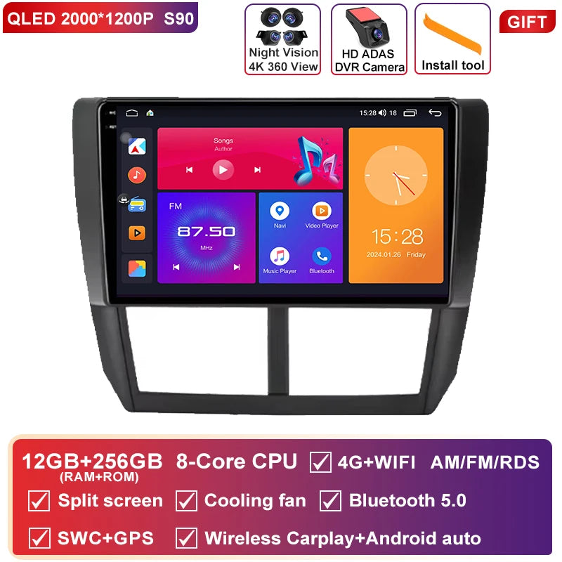 Autoradio CarPlay Subaru Forester SH (2007-2013) et Impreza GH GE (2007-2011) – Écran QLED 9 pouces, vue 39