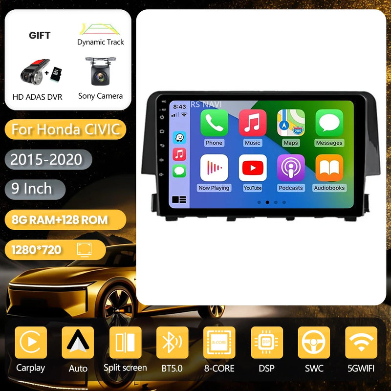 Autoradio CarPlay Honda Civic 10 (2015-2020) – Écran 9 pouces, jusqu'à 16 Go + 256 Go, vue 11