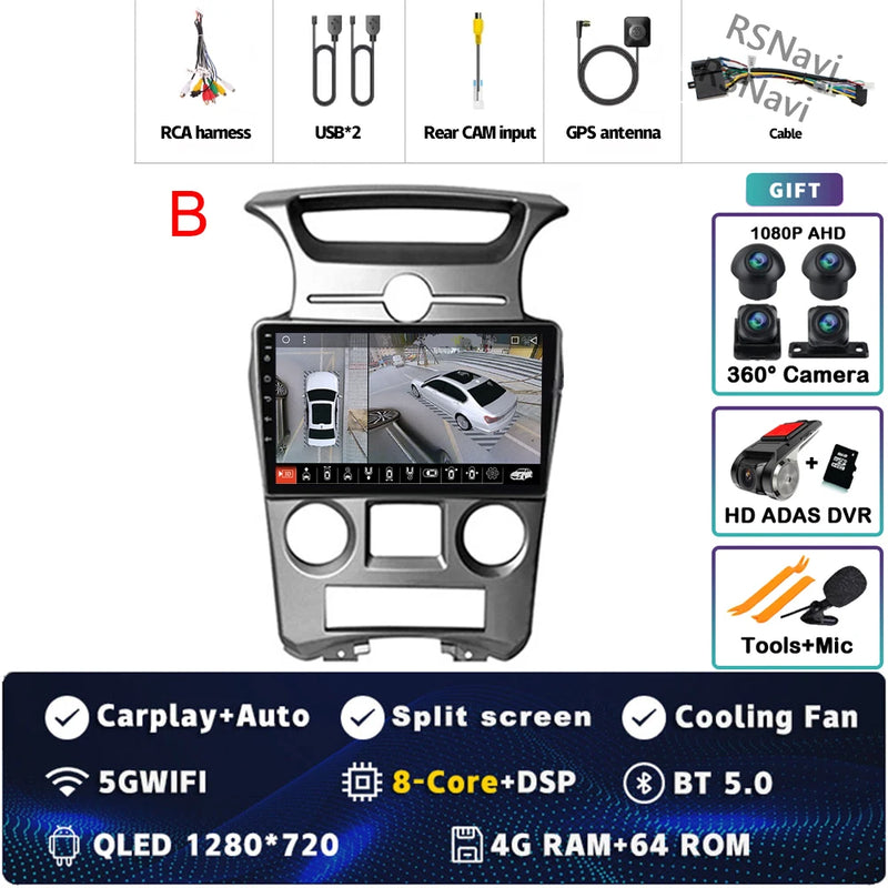 Autoradio CarPlay Kia Carens UN (2006-2012) – Écran 9 pouces, console type B, vue 21