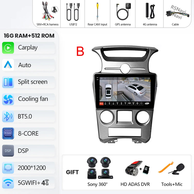 Autoradio CarPlay Kia Carens UN (2006-2012) – Écran 9 pouces, console type B, vue 25
