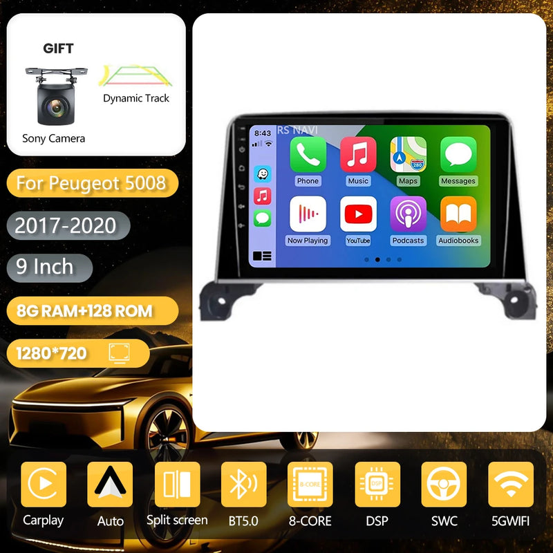 Autoradio CarPlay Peugeot 3008 et 5008 (2017-2020) – Écran 9 pouces, Android 16, vue 16