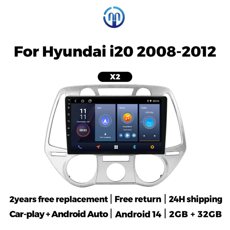 Autoradio CarPlay Hyundai i20 (2008-2012) – Écran 9 pouces, Android 14, jusqu'à 2 Go + 32 Go, vue 2
