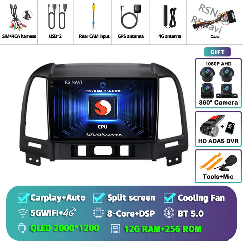 Autoradio CarPlay Hyundai Santa Fe 2 (2006-2012) – Écran 9 pouces, jusqu'à 16 Go + 512 Go, vue 36