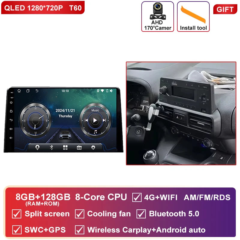 Autoradio CarPlay Citroën Berlingo, Peugeot Partner et Opel Combo (2019-2021) – Écran 10 pouces, jusqu'à 12 Go + 256 Go, vue 44