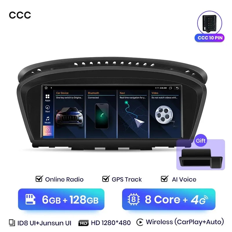Autoradio BMW E60 CCC – CarPlay sans fil Android 6 Go + 128 Go + 4G