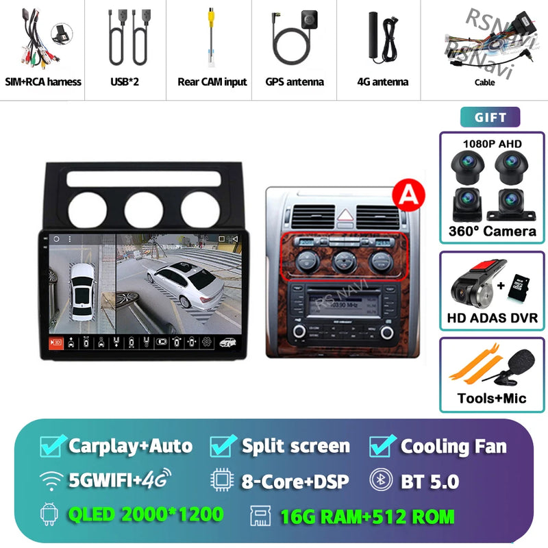 Autoradio CarPlay Volkswagen Touran 1 (2003-2010) – Écran 2K 9 pouces, Android 16, vue 15
