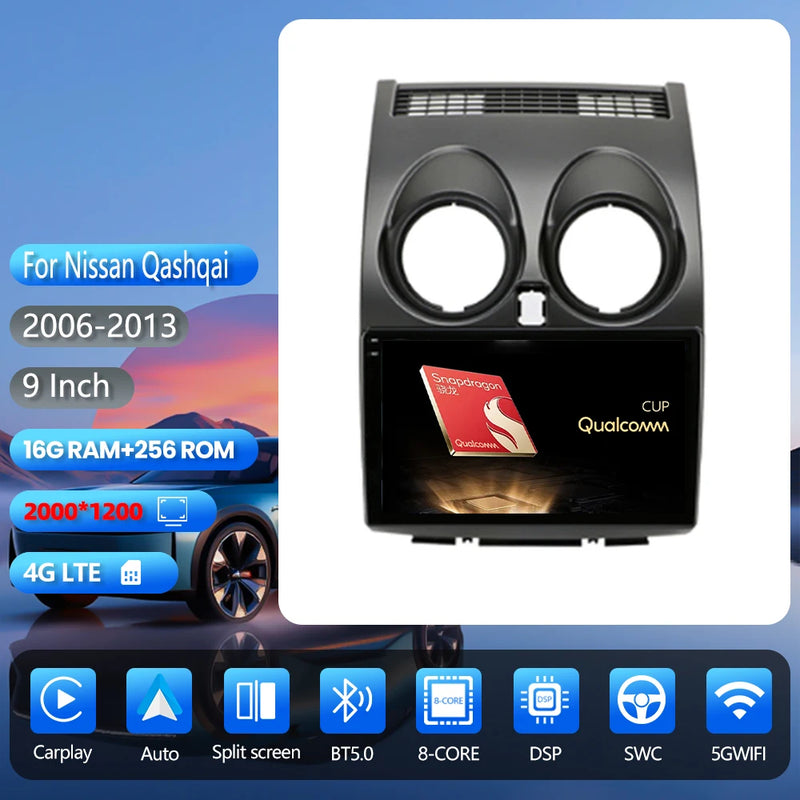 Autoradio CarPlay Nissan Qashqai J10 (2006-2013) – Écran 9 pouces, jusqu'à 16 Go + 256 Go, vue 24