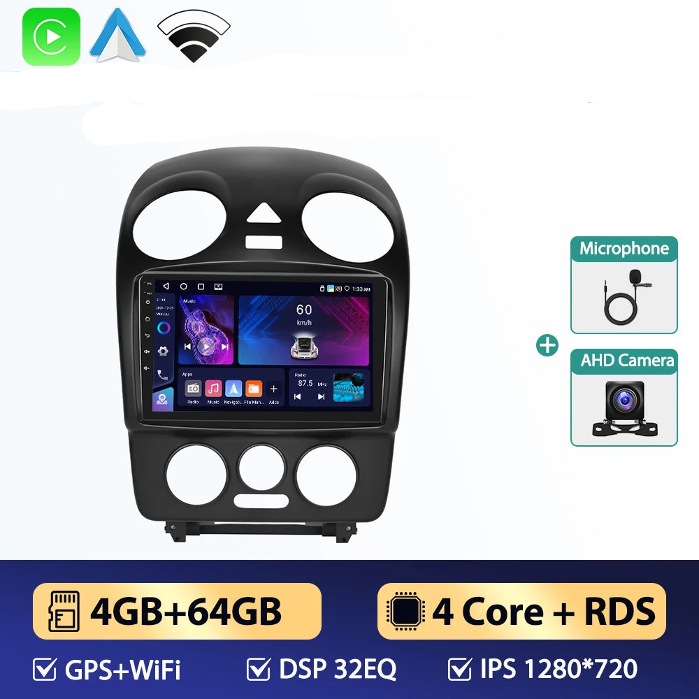 Autoradio New Beetle CarPlay 2004–2010 avec GPS, caméra AHD et micro
