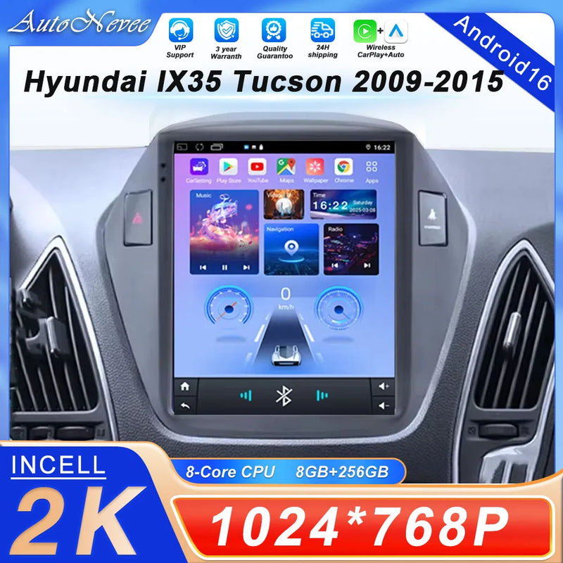 Autoradio CarPlay Hyundai ix35 (2009-2015) – Écran vertical 9,7 pouces, jusqu'à 8 Go + 256 Go