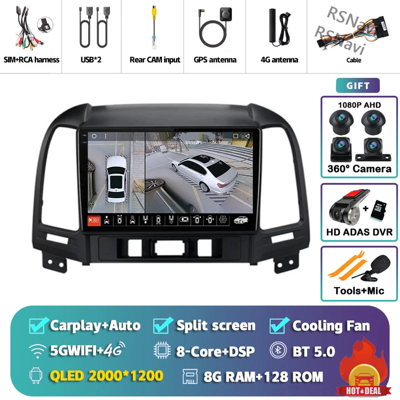 Autoradio CarPlay Hyundai Santa Fe 2 (2006-2012) – Écran 9 pouces, jusqu'à 16 Go + 512 Go, vue 27