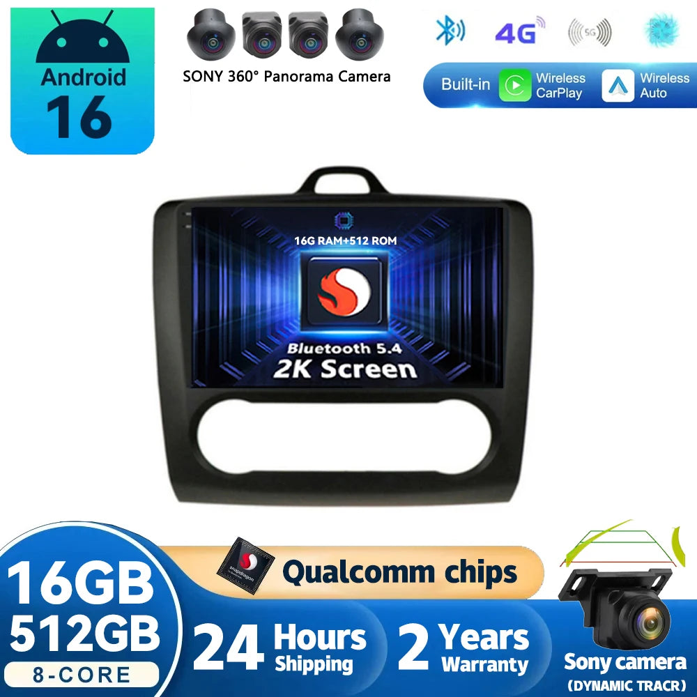 Autoradio CarPlay Ford Focus 2 (2004-2011) – Écran 9 pouces, jusqu'à 16 Go + 512 Go