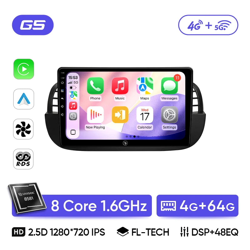 Autoradio CarPlay Fiat 500 (2010-2017) – Écran 9 pouces, sans fil, jusqu'à 8 Go + 256 Go, vue 33