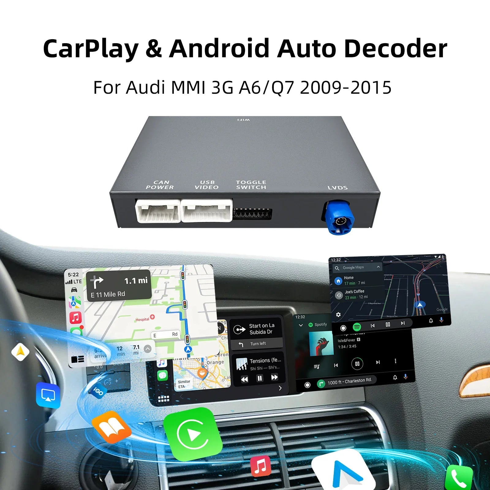 Interface CarPlay Android Auto pour Audi A6 et Q7 MMI 3G