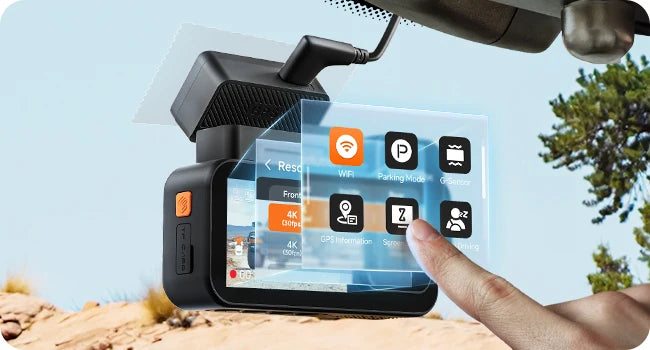 Caméra embarquée 4K triple vision – Miroir tactile GPS WiFi + SD 128 Go + hardwire