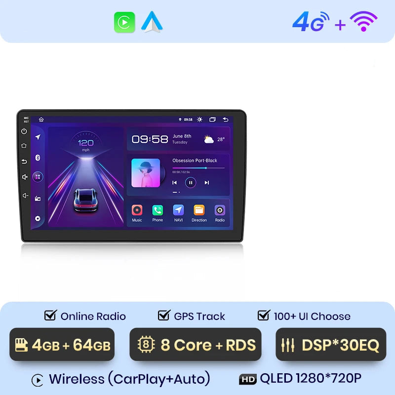 Écran multimédia Peugeot 407 CarPlay – GPS QLED, DSP 30 bandes, 4G