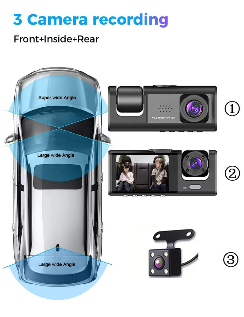Dashcam Avant et Intérieur 1080P – Écran 2 Pouces, Caméra Arrière en Option, vue 15