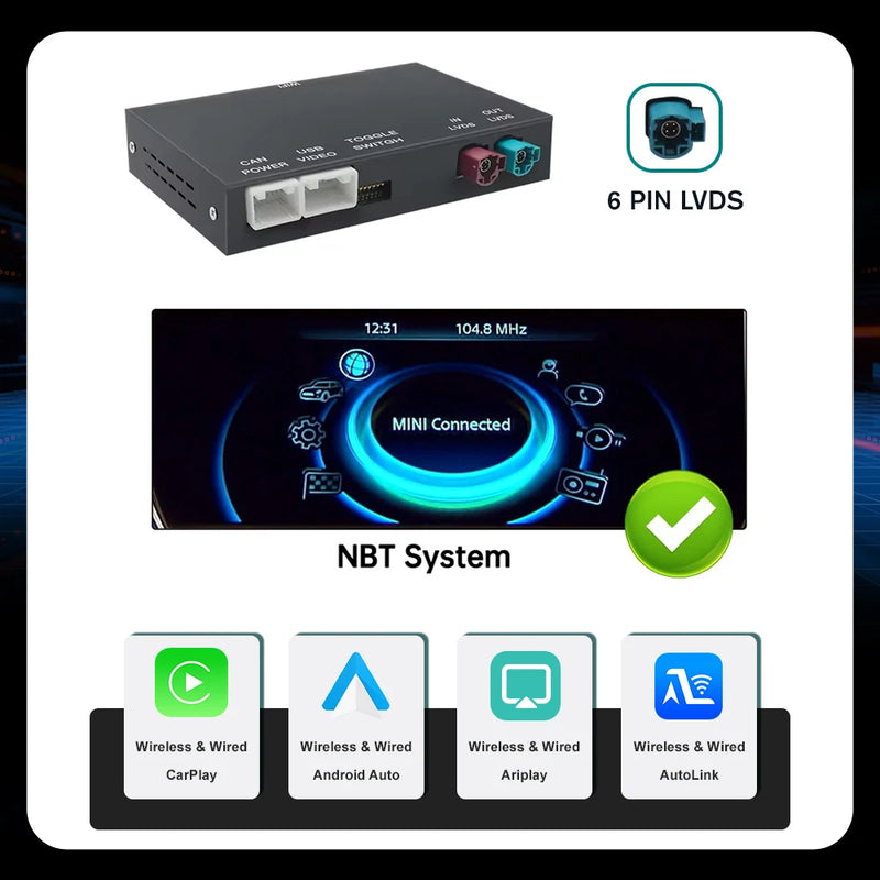 Boîtier CarPlay Mini Cooper R55 à R61, F54, F55 (2008-2017) – CIC et NBT, écran d'origine conservé, vue 8