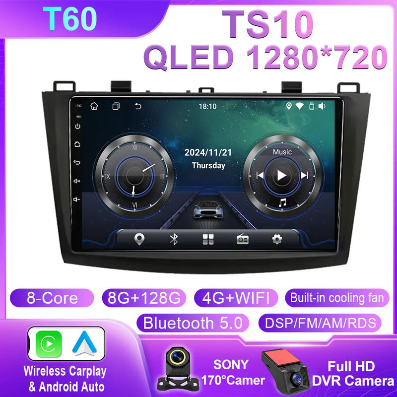 Autoradio CarPlay Mazda 3 BL (2009-2013) – Écran 9 pouces, jusqu'à 12 Go + 256 Go, vue 45