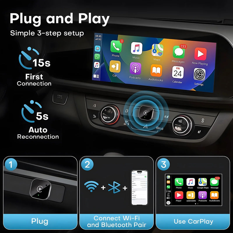 Adaptateur CarPlay Sans Fil USB-C 2 en 1 – CarPlay et Android Auto, 29 mm, Wi-Fi 5 GHz, vue 5