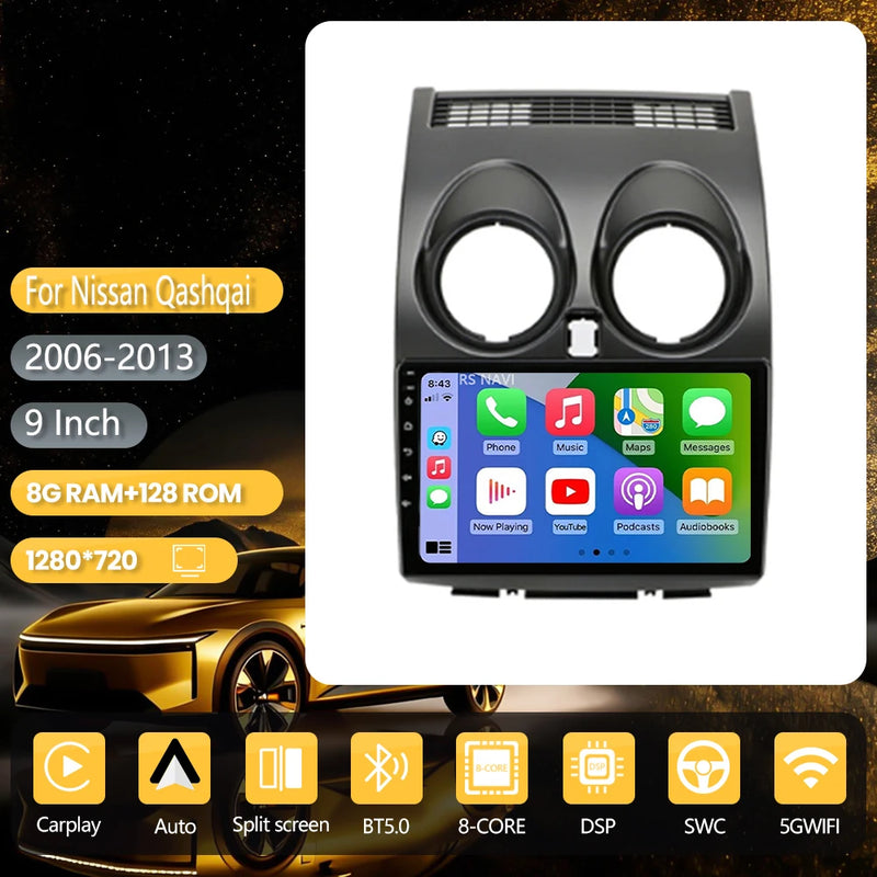 Autoradio CarPlay Nissan Qashqai J10 (2006-2013) – Écran 9 pouces, jusqu'à 16 Go + 256 Go, vue 11