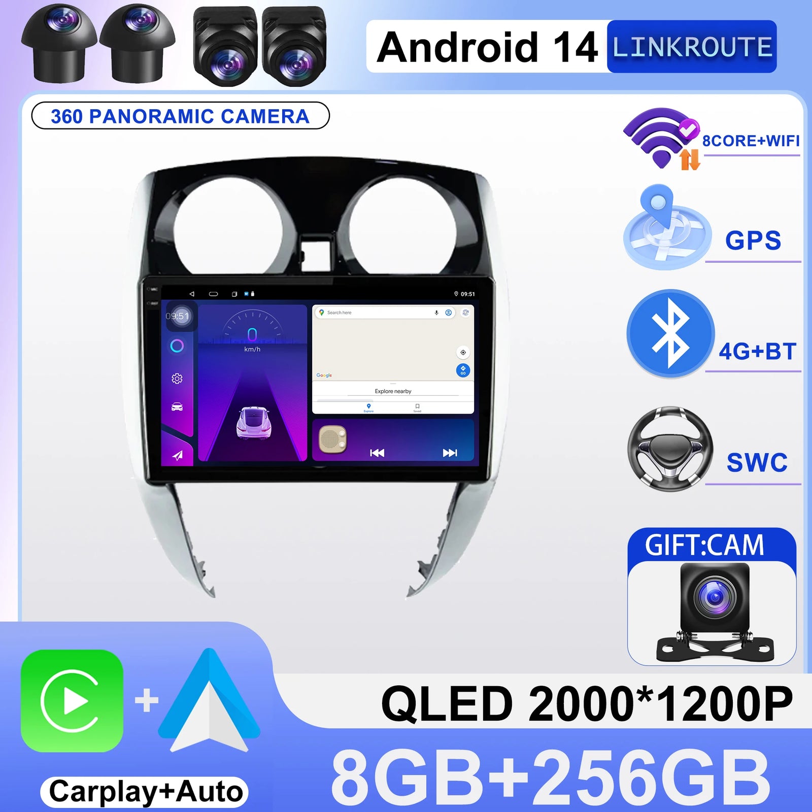 Autoradio CarPlay Nissan Note E12 (2012-2021) – Écran 9 pouces, jusqu'à 8 Go + 256 Go