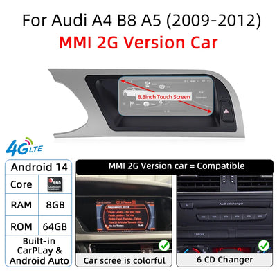 Autoradio Android Audi A4 B8 A5, Écran Tactile GPS CarPlay