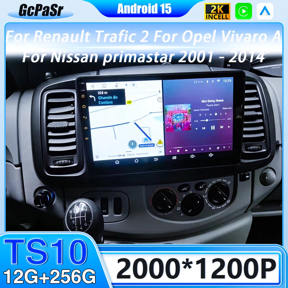 Autoradio CarPlay Renault Trafic 2, Opel Vivaro A et Nissan Primastar (2001-2014) – Écran tactile, jusqu'à 12 Go + 256 Go