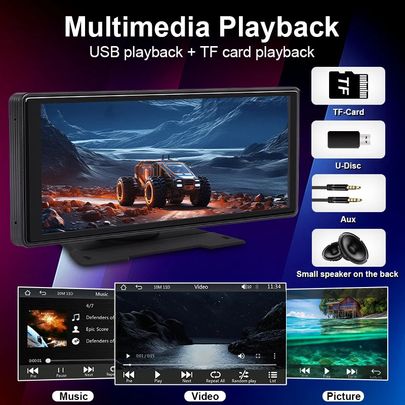 Écran CarPlay Universel 10,26 Pouces – Sans Fil ou Filaire, Bluetooth, USB, Entrée Caméra de Recul, vue 4