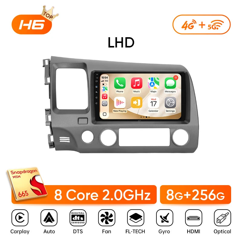 Autoradio CarPlay Honda Civic 8 (2005-2011) – Écran 9 pouces, sans fil, vue 14