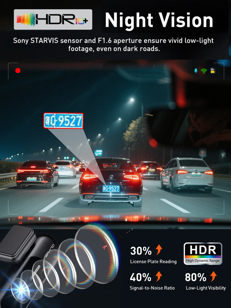 Dashcam Mini 4K Wi-Fi 5 GHz – Avant 4K et Arrière 1080P, Annonces Vocales, vue 3