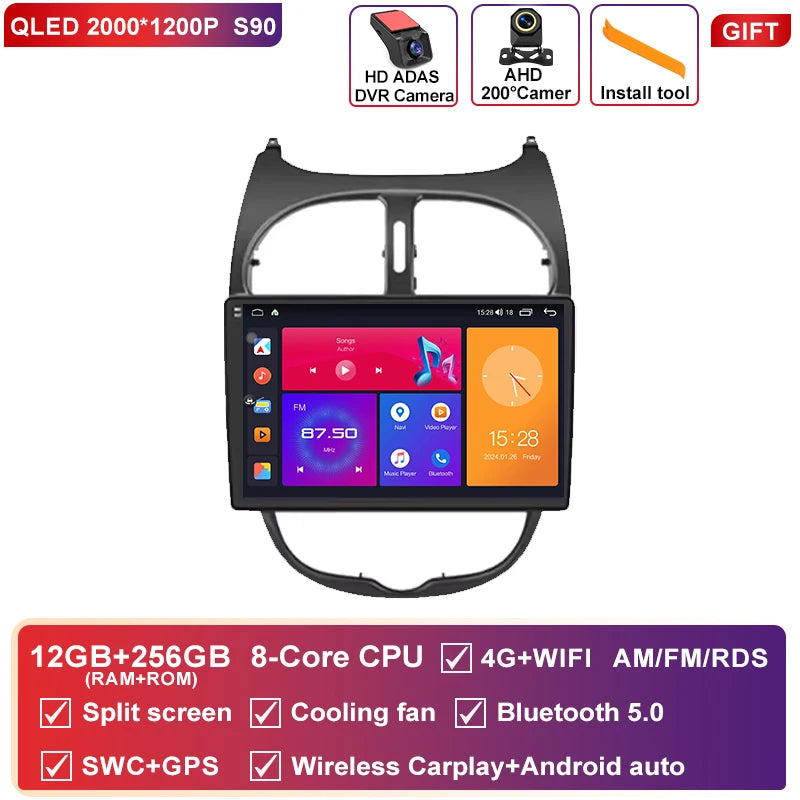 Autoradio CarPlay Peugeot 206, 206 CC et 206 SW (2000-2008) – Écran QLED 9 pouces, jusqu'à 12 Go + 256 Go, vue 37