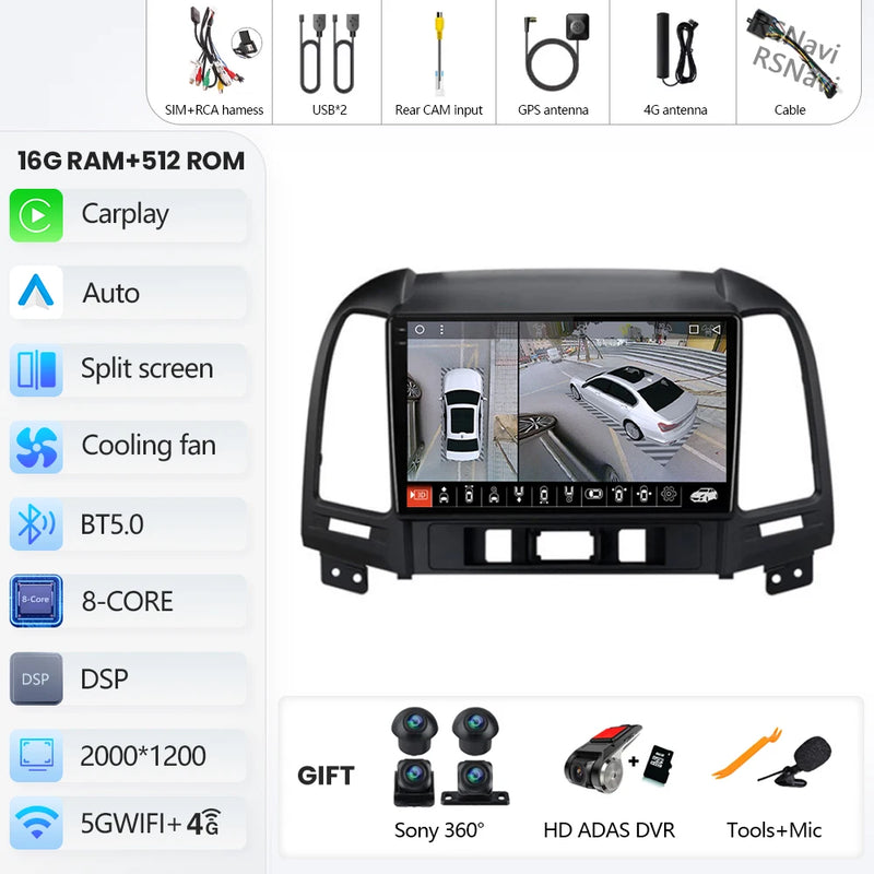 Autoradio CarPlay Hyundai Santa Fe 2 (2006-2012) – Écran 9 pouces, jusqu'à 16 Go + 512 Go, vue 41