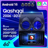 Autoradio CarPlay Nissan Qashqai J10 (2006-2013) – Écran 9 pouces, jusqu'à 16 Go + 256 Go