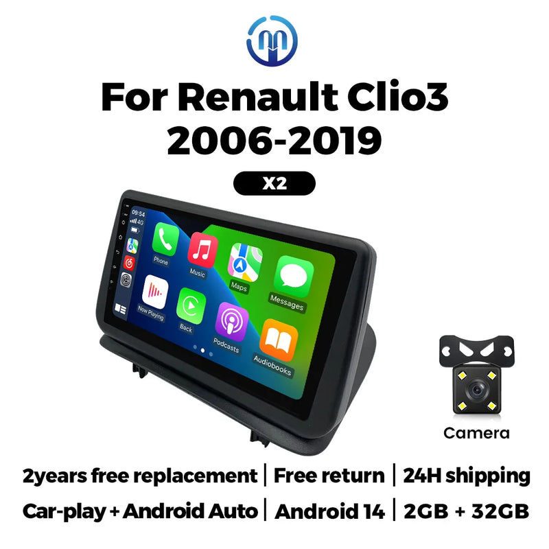 Autoradio CarPlay Renault Clio 3 (2005-2014) – Écran 9 pouces, Android 14, sans fil, vue 9