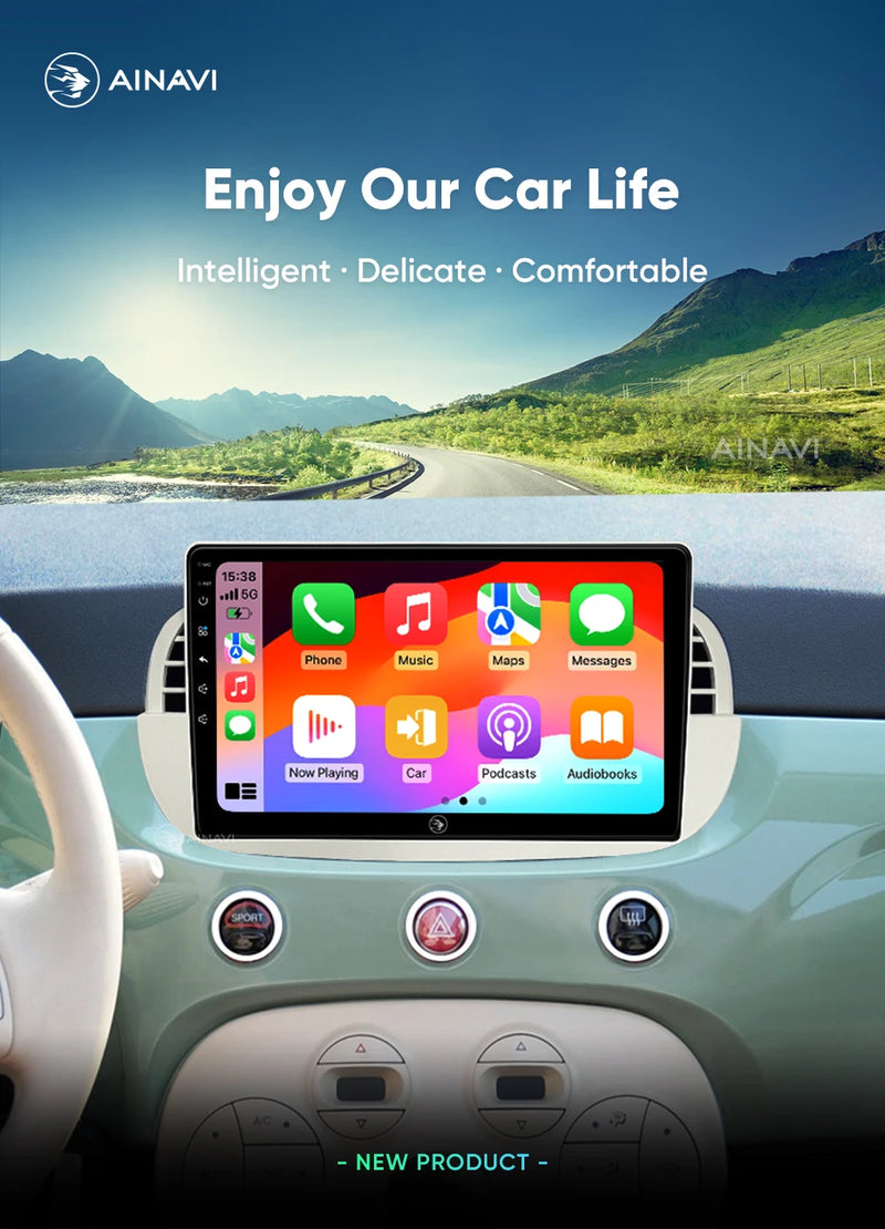 Autoradio CarPlay Fiat 500 (2010-2017) – Écran 9 pouces, sans fil, jusqu'à 8 Go + 256 Go, vue 11