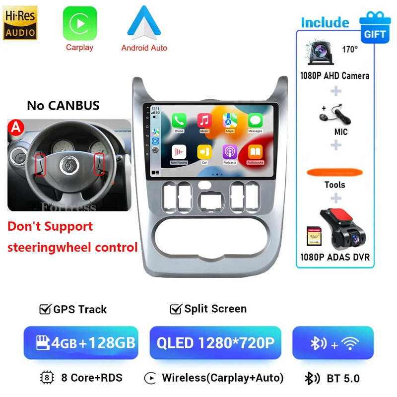 Autoradio CarPlay Dacia Logan 1 et Sandero (2009-2015) – Écran 9 pouces, jusqu'à 12 Go + 128 Go, vue 45