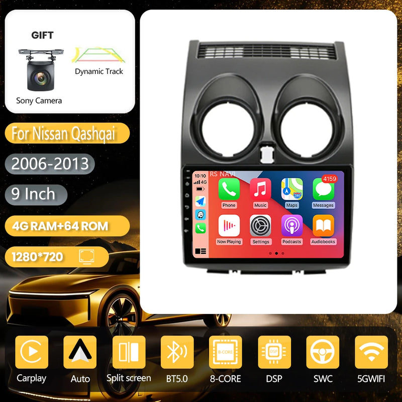 Autoradio CarPlay Nissan Qashqai J10 (2006-2013) – Écran 9 pouces, jusqu'à 16 Go + 256 Go, vue 25