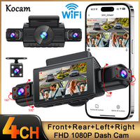 Dashcam 4 Voies Wi-Fi à Écran 3 Pouces – Avant 1080P, Caméras Latérales Infrarouges