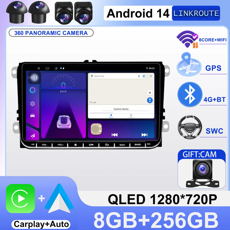 Autoradio CarPlay Volkswagen Golf 5, Golf 6, Passat B6, Tiguan – Écran 9 pouces, Android 14