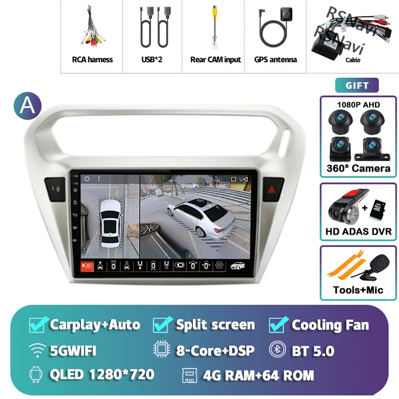 Autoradio CarPlay Peugeot 301 et Citroën C-Elysée (2012-2016) – Écran QLED, Android 16, vue 36