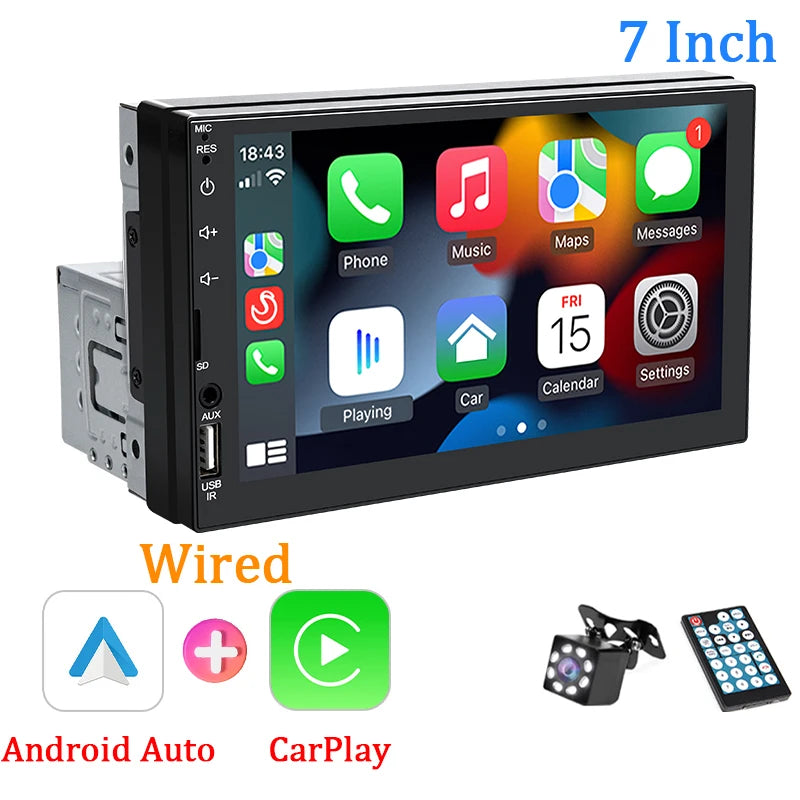 Autoradio CarPlay 1 DIN Universel – Écran 7 Pouces, Filaire, Télécommande, vue 24