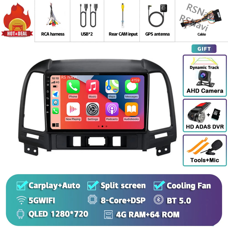 Autoradio CarPlay Hyundai Santa Fe 2 (2006-2012) – Écran 9 pouces, jusqu'à 16 Go + 512 Go, vue 32