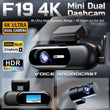 Dashcam Mini 4K Wi-Fi 5 GHz – Avant 4K et Arrière 1080P, Annonces Vocales