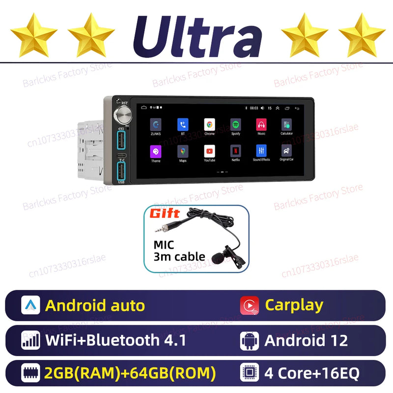 Autoradio CarPlay Renault Twingo 2 (2007-2016) – Écran 6,86 pouces 1 DIN, jusqu'à 4 Go + 64 Go, vue 34