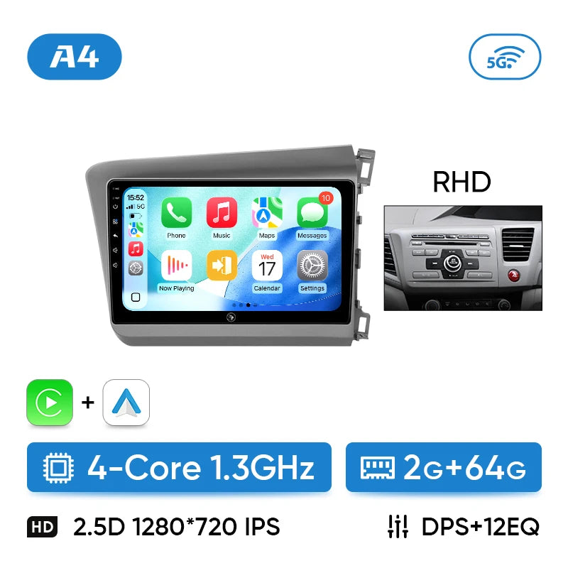 Autoradio CarPlay Honda Civic 9 (2012-2016) – Écran 9 pouces IPS, jusqu'à 8 Go + 256 Go, vue 38
