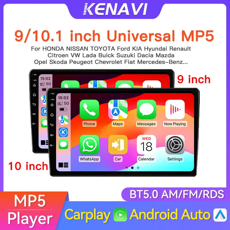 Autoradio CarPlay 2 DIN Universel – Écran 9 ou 10,1 Pouces, Filaire, Caméra en Option