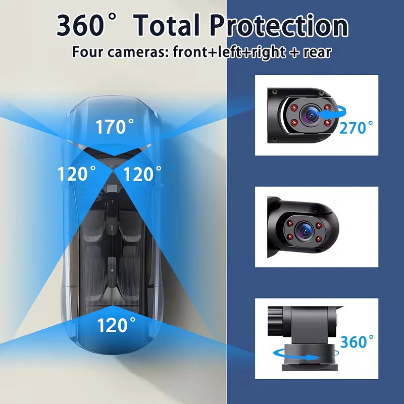 Dashcam 3 ou 4 Caméras – Avant 1080P, Côtés Orientables et Arrière, Mode Parking, vue 4