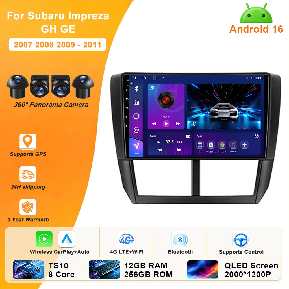 Autoradio CarPlay Subaru Forester SH (2007-2013) et Impreza GH GE (2007-2011) – Écran QLED 9 pouces